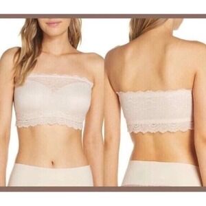 Spanx Undietectable Lace Bandeau Bra‎ Beige Wireless Mesh Strapless Size Large